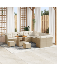 Ensemble de canapés de jardin 13 pièces avec coussins Beige Poly Rattan | Mobilier & Déco
