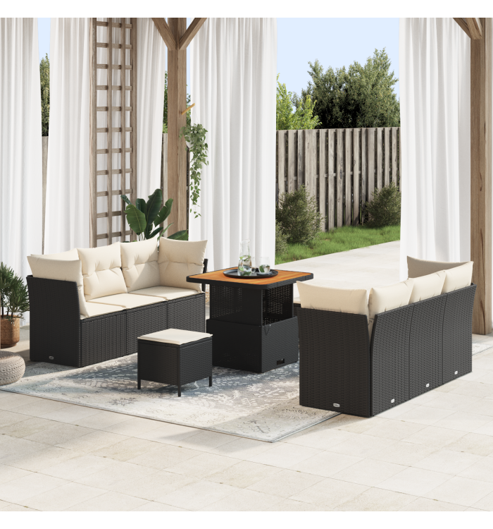 Ensemble de Canapés de Jardin 9 Pièces avec Coussins Noir | Mobilier & Déco