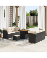 Ensemble de Canapés de Jardin 9 Pièces avec Coussins Noir | Mobilier & Déco