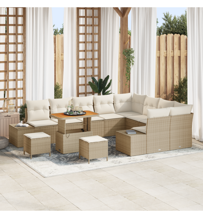 Ensembles de Canapés de Jardin avec Coussins Beige en Poly Rattan | Mobilier & Déco