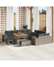 Ensemble de Canapé de Jardin 13 Pièces avec Coussins Gris en Poly Rotin | Mobilier & Déco