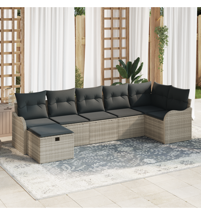 Ensemble de Canapés de Jardin de 7 Pièces avec Coussins Gris Clair en Rotin Synthétique | Mobilier & Déco