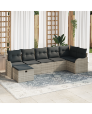 Ensemble de Canapés de Jardin de 7 Pièces avec Coussins Gris Clair en Rotin Synthétique | Mobilier & Déco