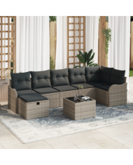 Ensemble de canapé de jardin 8 pièces avec coussins gris en rattan synthétique | Mobilier & Déco