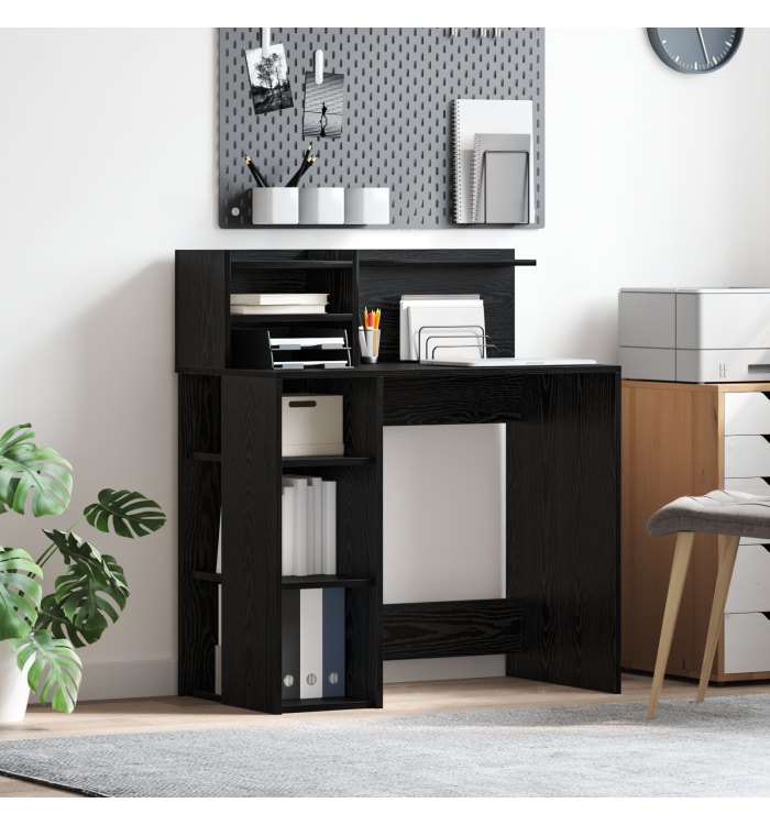 Bureau avec rangement Chêne Noir 90x48x101,5 cm Bois d'ingénierie | Mobilier & Déco