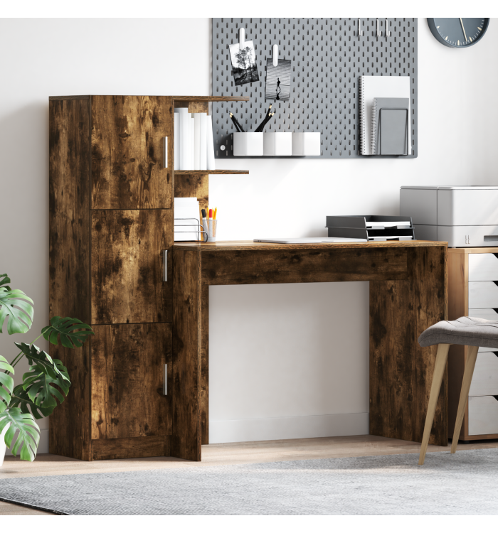 Bureau avec rangement Chêne fumé Bois d'ingénierie | Mobilier & Déco
