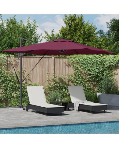 Parasol Déporté Roma avec LED Rouge Bourgogne 286x285x270 cm Aluminium | Mobilier & Déco