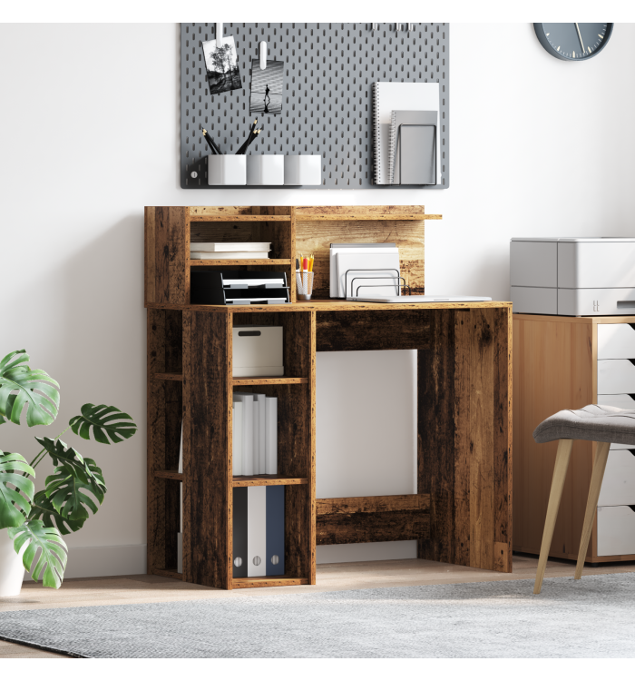 Bureau avec rangement Vieux Bois 90x48x101.5 cm Bois d'ingénierie | Mobilier & Déco