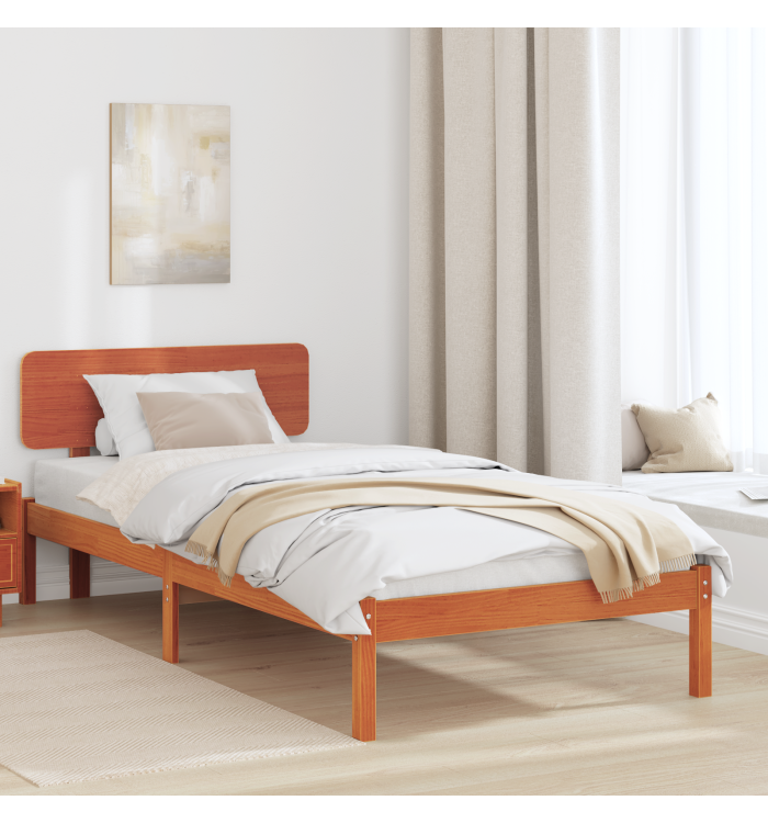 Cadre de lit avec tête de lit marron ciré 80x200 cm en bois de pin massif | Mobilier & Déco