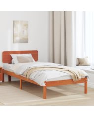 Cadre de lit avec tête de lit marron ciré 80x200 cm en bois de pin massif | Mobilier & Déco