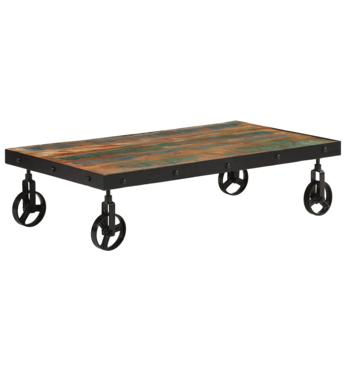 Table basse roulettes bois de récupération massif 100x55x26 cm | Mobilier & Déco