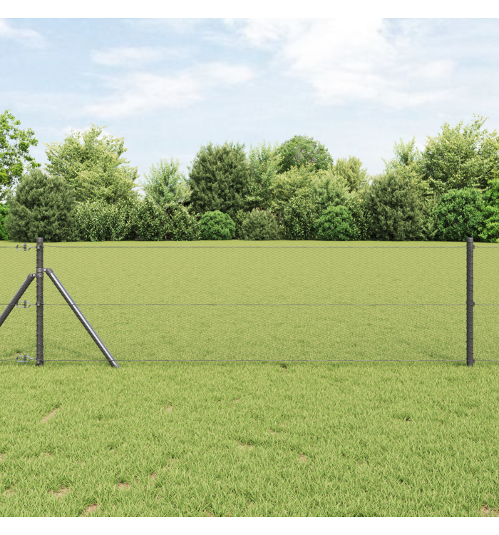 Clôture Hexagonale Grise 0.6x10 m Acier, Poteaux de Clôture 7 pcs Gris Ø32 mm 100 cm Acier Galvanisé | Mobilier & Déco