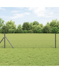 Clôture Hexagonale Grise 0.6x10 m Acier, Poteaux de Clôture 7 pcs Gris Ø32 mm 100 cm Acier Galvanisé | Mobilier & Déco