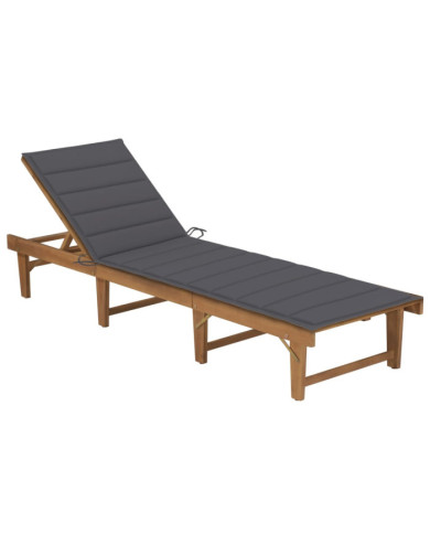 Chaise longue pliable avec coussin Bois d'acacia solide | Mobilier & Déco