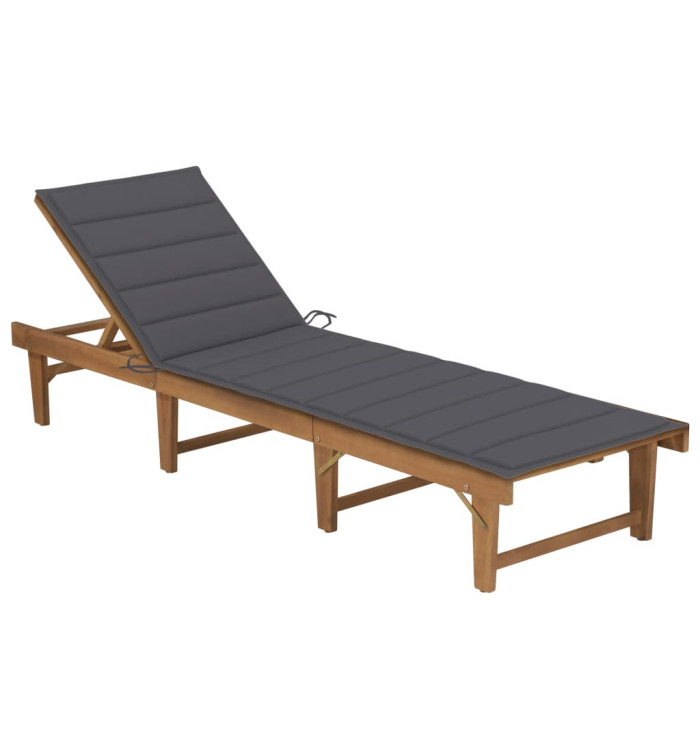 Chaise longue pliable avec coussin Bois d'acacia solide | Mobilier & Déco