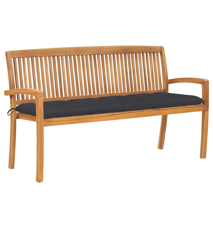Banc de jardin empilable et coussin 159 cm Bois de teck massif | Mobilier & Déco