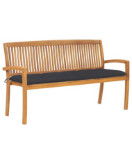 Banc de jardin empilable et coussin 159 cm Bois de teck massif | Mobilier & Déco