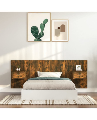 Tête de lit avec armoires Chêne fumé Bois d'ingénierie | Mobilier & Déco