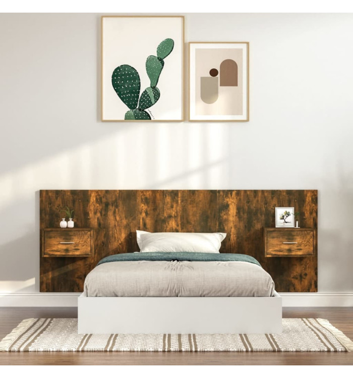 Tête de lit avec armoires Chêne fumé Bois d'ingénierie | Mobilier & Déco