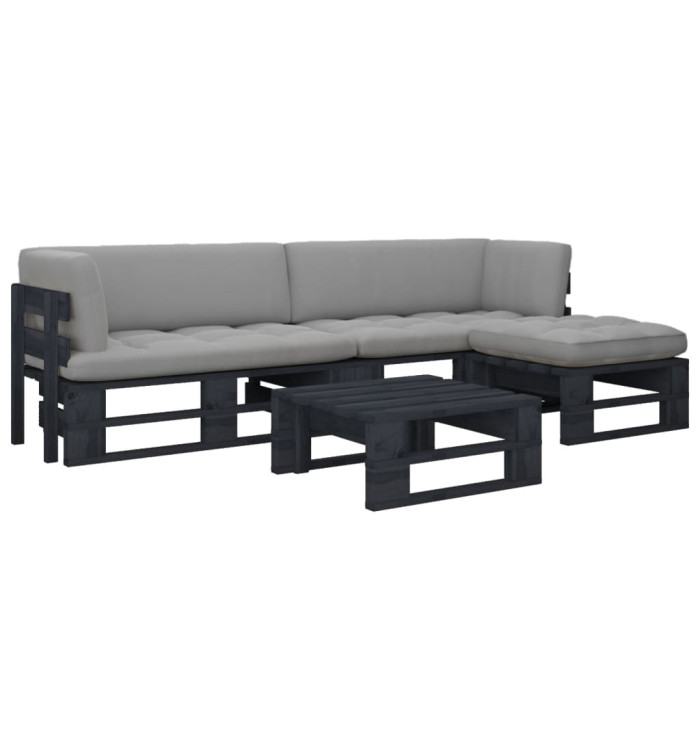 Salon de jardin palette 4pcs avec coussins Pin imprégné de noir | Mobilier & Déco