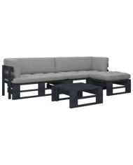 Salon de jardin palette 4pcs avec coussins Pin imprégné de noir | Mobilier & Déco