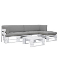 Salon de jardin palette 4 pcs et coussins Pin imprégné de blanc | Mobilier & Déco