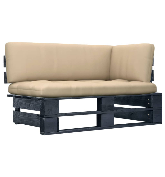 Canapé d'angle palette de jardin noir bois de pin imprégné | Mobilier & Déco