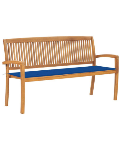 Banc de jardin empilable et coussin 159 cm Bois de teck massif | Mobilier & Déco