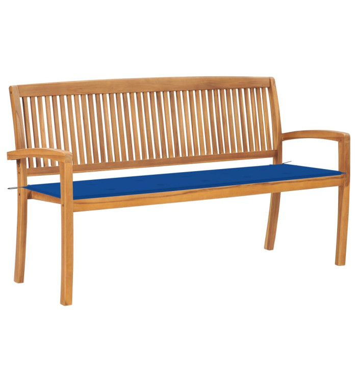 Banc de jardin empilable et coussin 159 cm Bois de teck massif | Mobilier & Déco