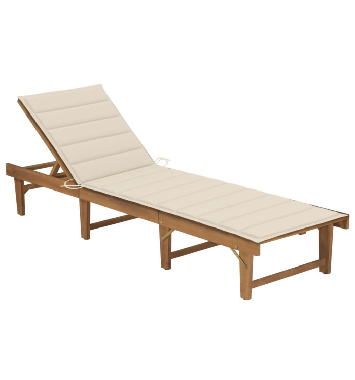 Chaise longue pliable avec coussin Bois d'acacia solide | Mobilier & Déco