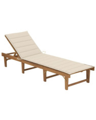 Chaise longue pliable avec coussin Bois d'acacia solide | Mobilier & Déco