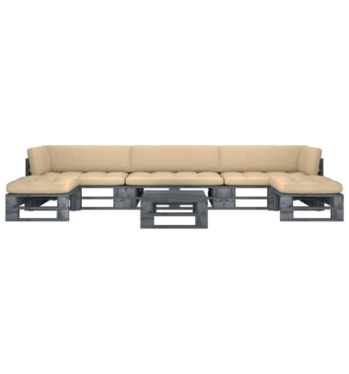 Salon de jardin palette 6pcs avec coussins Pin imprégné de gris | Mobilier & Déco