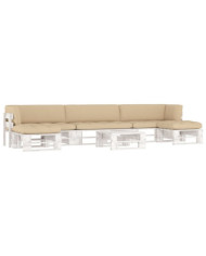 Salon de jardin palette 6 pcs et coussins Pin imprégné de blanc | Mobilier & Déco