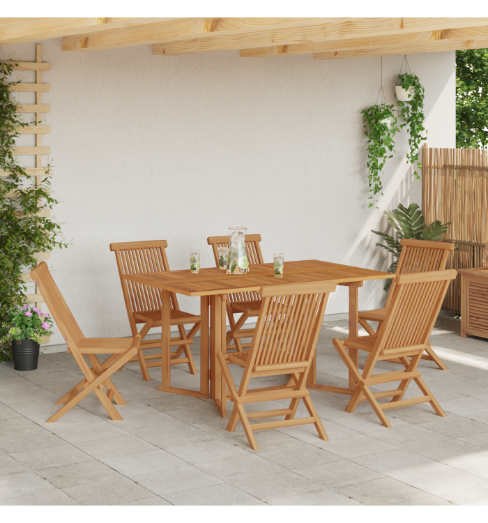 Ensemble de salle à manger de jardin 7 pièces en bois massif de teck | Mobilier & Déco