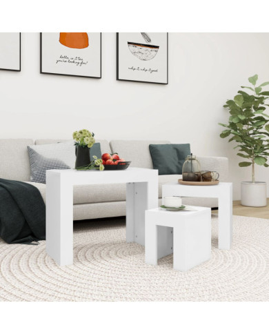 Tables basses gigognes 3 pcs Blanc Bois d’ingénierie | Mobilier & Déco