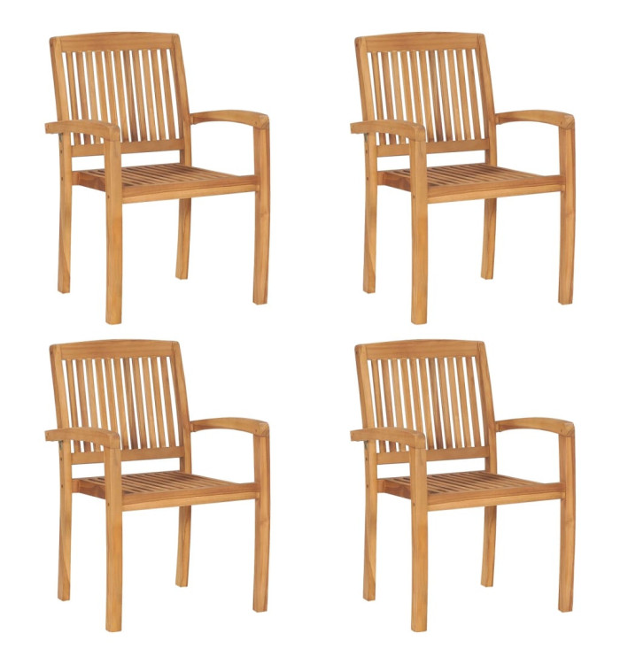 Chaises de jardin empilables lot de 4 Bois de teck solide | Mobilier & Déco