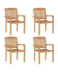 Chaises de jardin empilables lot de 4 Bois de teck solide | Mobilier & Déco