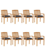 Chaises de jardin empilables avec coussins lot de 8 Teck solide | Mobilier & Déco