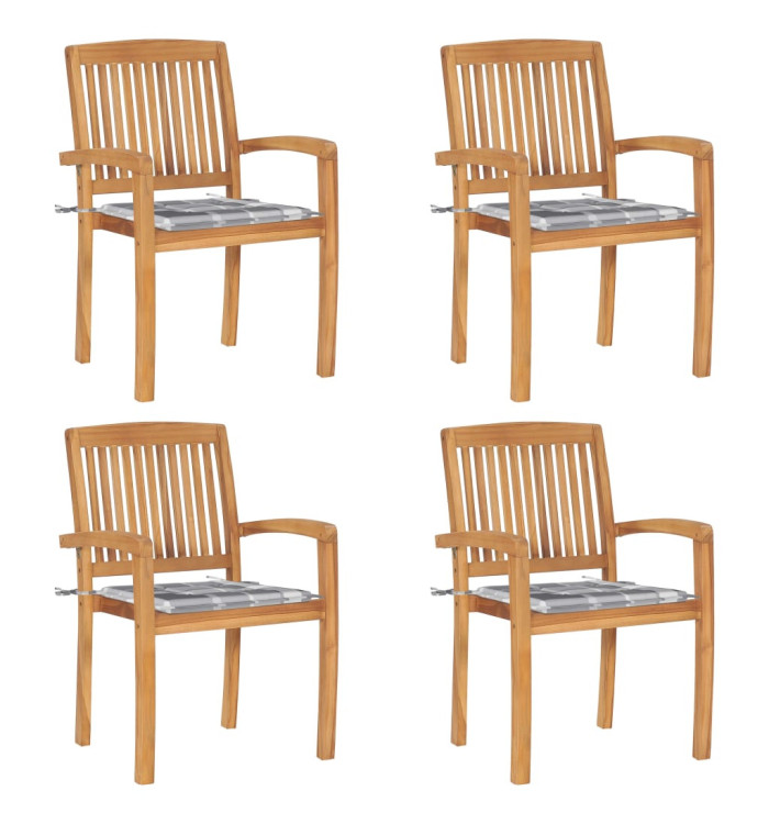 Chaises de jardin empilables avec coussins lot de 4 Teck solide | Mobilier & Déco