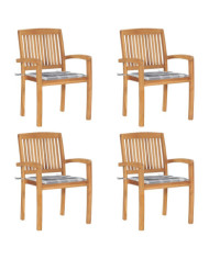 Chaises de jardin empilables avec coussins lot de 4 Teck solide | Mobilier & Déco