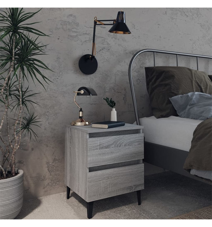 Tables de chevet pieds en métal 2 pcs Sonoma gris 40x35x50 cm | Mobilier & Déco