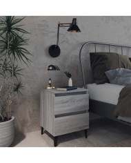 Tables de chevet pieds en métal 2 pcs Sonoma gris 40x35x50 cm | Mobilier & Déco