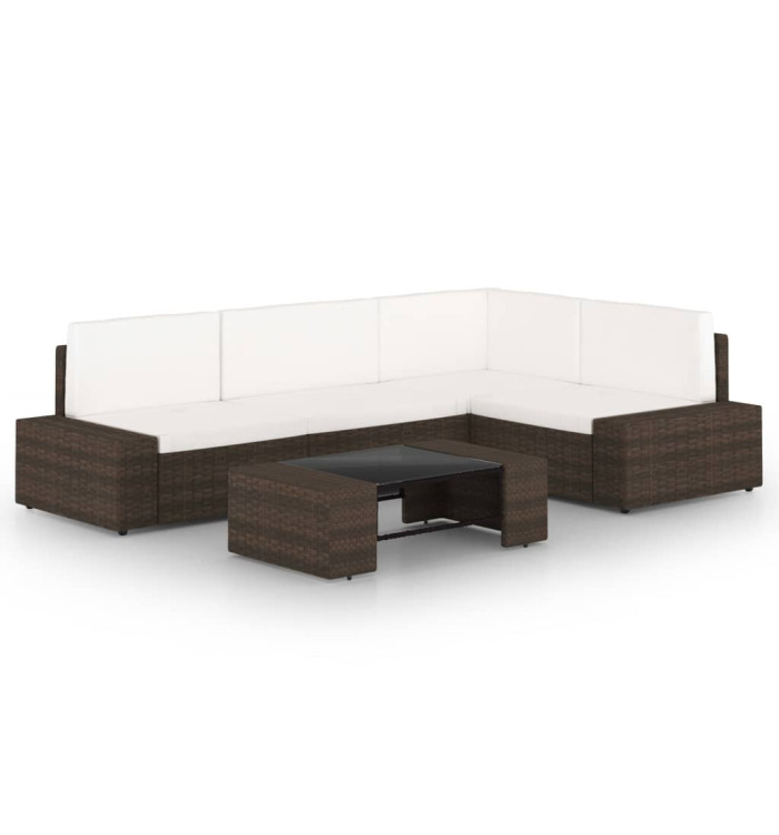 Salon de jardin 5 pcs avec coussins Marron Résine tressée | Mobilier & Déco
