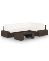 Salon de jardin 5 pcs avec coussins Marron Résine tressée | Mobilier & Déco