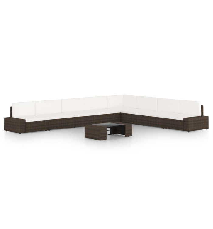 Salon de jardin 9 pcs avec coussins Marron Résine tressée | Mobilier & Déco