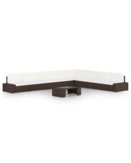 Salon de jardin 9 pcs avec coussins Marron Résine tressée | Mobilier & Déco