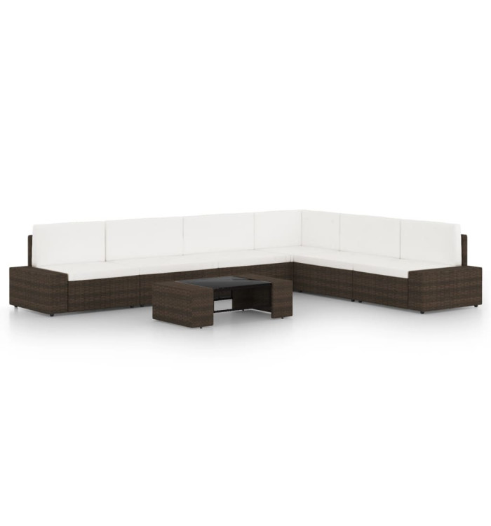 Salon de jardin 7 pcs avec coussins Marron Résine tressée | Mobilier & Déco