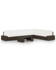 Salon de jardin 7 pcs avec coussins Marron Résine tressée | Mobilier & Déco