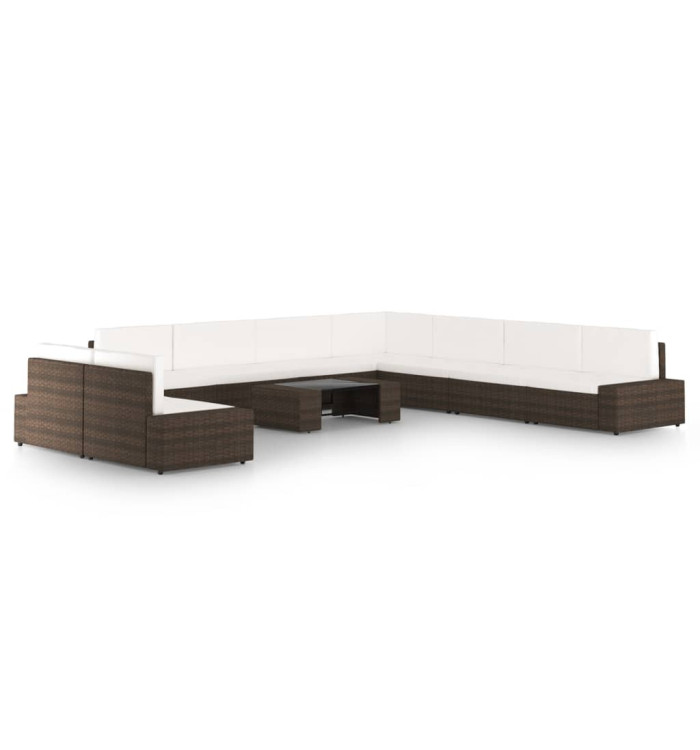 Salon de jardin 10 pcs avec coussins Marron Résine tressée | Mobilier & Déco