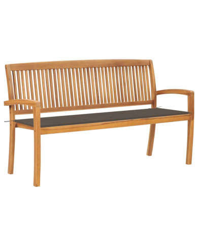 Banc de jardin empilable et coussin 159 cm Bois de teck massif | Mobilier & Déco